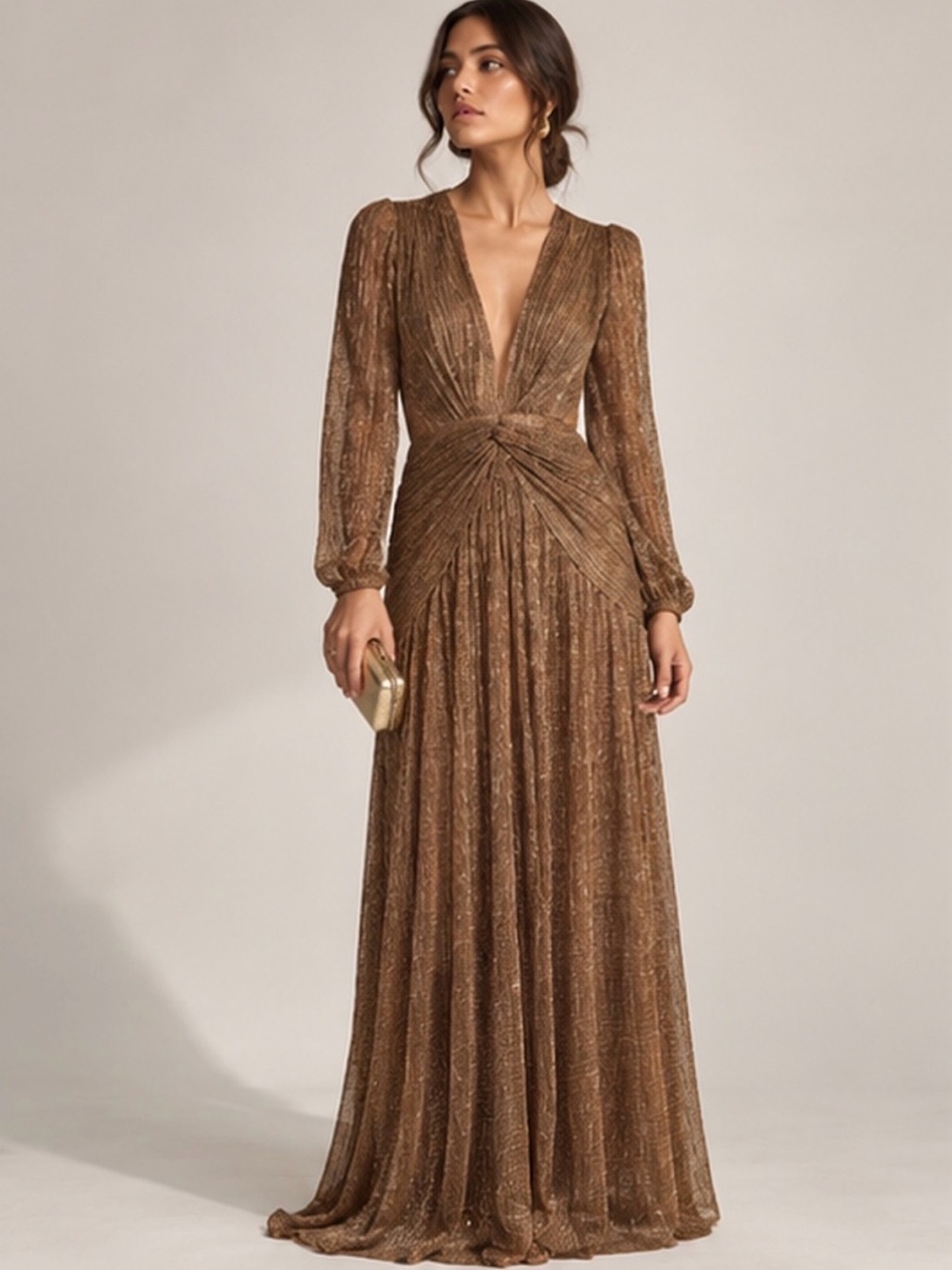 Gianni Bini Bronze Metallic Maxi Dress